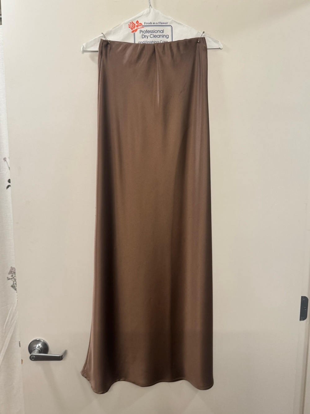 Brown Satin Slip Skirt - Women's Elegant Bias Cut Size S